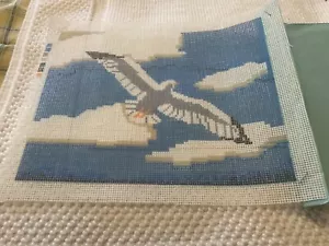 HP NEEDLEPOINT BIRD FLYING IN THE CLOUDS - Picture 1 of 4