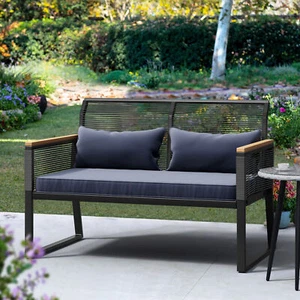 Patio Loveseat Wicker Outdoor Furniture All Weather Rattan Conversation Loveseat - Picture 1 of 6