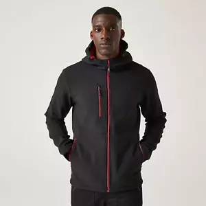 Regatta Navigate schwarz/rot Herren Fleece gefütterte Kapuzen Softshelljacke #TRA705 - Bild 1 von 8