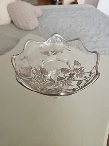 Vintage Silver City Flanders Glass Candy Dish/Bowl, Silver Trim/Poppy Flowers - Picture 1 of 7