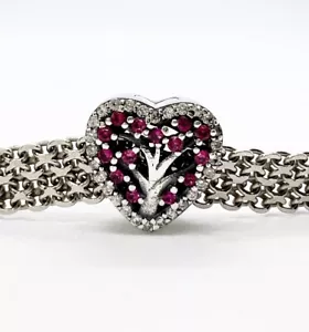 Ciondolo albero genealogico della vita cuore per bracciale maglia vero argento sterling 925 π - Foto 1 di 8