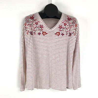 Camiseta Orvis floral a rayas para mujer mediana cuello en V manga larga tejido elástico Foto 1 de 4