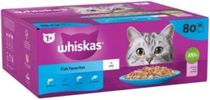 80 x 85g Whiskas 1+ Adult Wet Cat Food Fish Favourites in Jelly Pouches - Picture 1 of 1