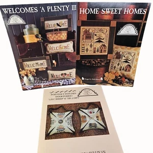 Homespun Elegance Cross Stitch Welcomes Door Posies Home Sweet Home Lot of 3 Vtg - Picture 1 of 10