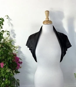 Black Crop Bolero Shrug Capelet Wedding Formal Cocktail Holidays Y2K Glam Medium - Picture 1 of 4