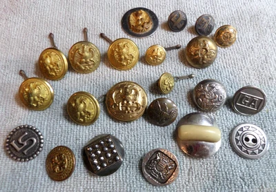 22 Vintage Antique Metal Picture Uniform Buttons MILITARY - Image 1 of 4