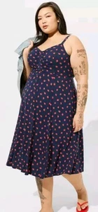 Torrid Strawberry Midi Dress Blue Red NWT New 3X - Picture 1 of 4