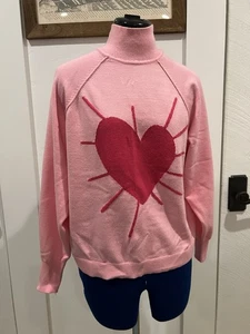 Maglione nuovo senza etichette XOKR Kerri Rosenthal S rosa cuore finto collo ritagliato boxy MORBIDO - Foto 1 di 7
