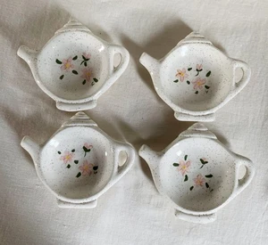 Teebeutelhalter. VIER Vintage 50er Jahre. Keramik, Teekanne geformt. Rosa Blumen. - Bild 1 von 4