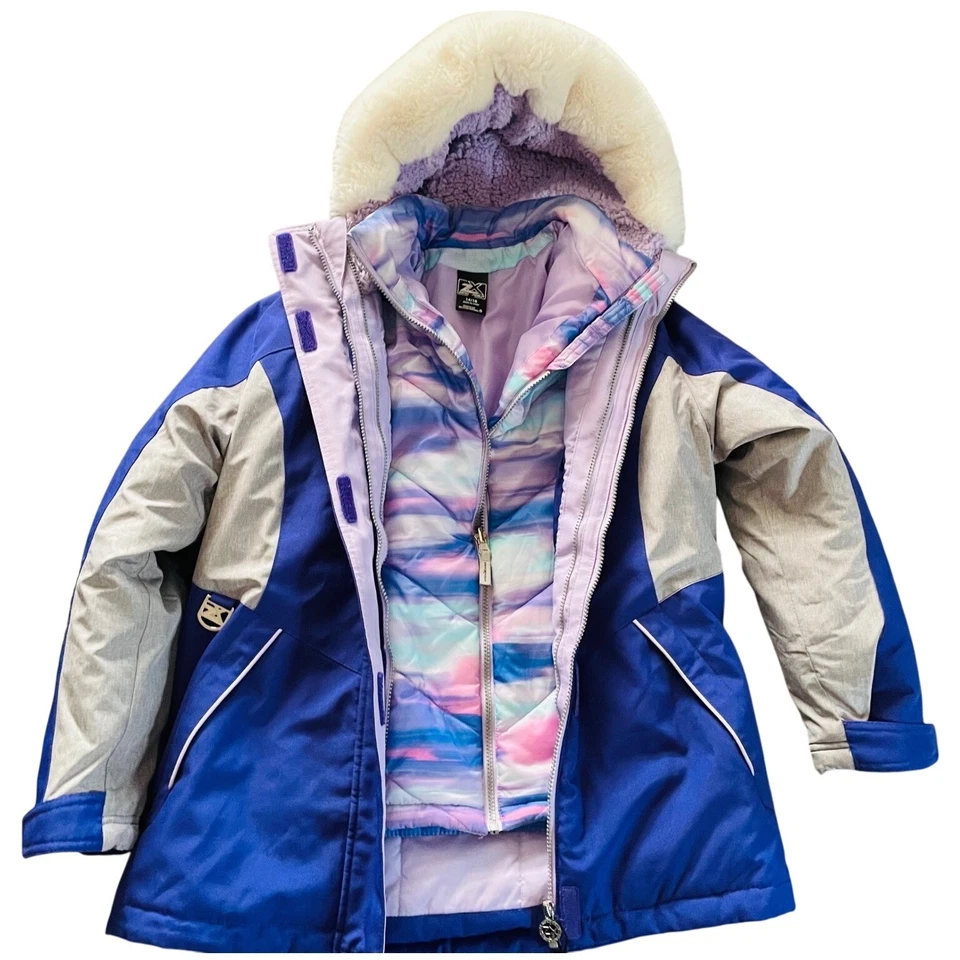 Chaqueta de esquí ZeroXposur niñas 14/16 3 en 1 púrpura azul resistente al agua abrigo de invierno Foto 1 de 4