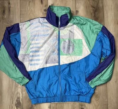 Vintage Sergio Tacchini Mens Track Jacket Blue Geometric 90s Windbreaker Size 42 - Image 1 of 4