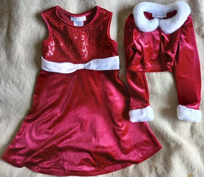 BONNIE JEAN RED & WHITE SPARKLE DRESS WITH JACKET-GIRLS SIZE 4-NEW WITH TAGS - Image 1 of 4