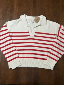 Bibi  Women’s Pullover Red/White Striped Sweater  Vicose Blend Very Soft NWT - Picture 1 of 6