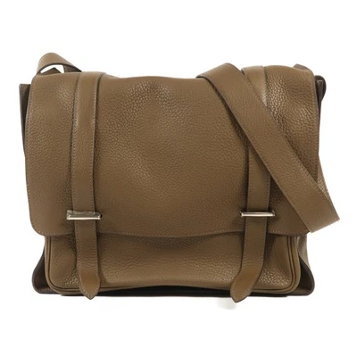 Bolso de Hombro HERMES PHW Steve 35 Plateado Taurillon Clemence Cuero Taupe Foto 1 de 4