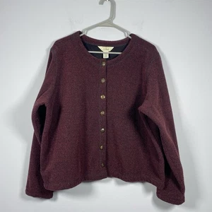 LL BEAN Women's XL Maroon Button Up Cardigan Sweater Fleece Lined Outdoor - Picture 1 of 6