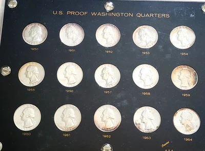 1950 - 1964 WASHINGTON SILVER QUARTER PROOF 15 COIN SET W/CAPITOL HOLDER - Image 1 of 4