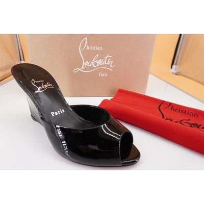 Christian Louboutin Me Dolly Zeppa 85 Wedge Sandal SZ 37.5 Black Patent NIB mule - Image 1 of 4