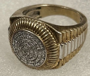 Herrenring zweifarbig 1/10 Karat runder Diamant Cluster vergoldet/Sterling Größe 9,25 - Bild 1 von 7