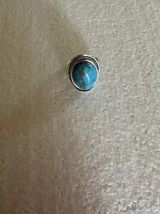 Women's Vintage Bohemian Ring Silver Plated Copper Oval Turquoise Size 7 - Picture 1 of 2