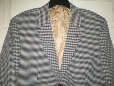NEW Orvis Navy/Khaki Gingham Check Jacket Blazer Sport Coat 50 L Long Big Tall - Image 1 of 4
