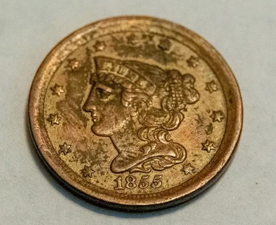 1855 PELO TRENZADO MEDIO CENTAVO MUCHO DETALLE, AU/BU Foto 1 de 2