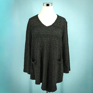 Top tunica asimmetrico IC by Connie K taglia XL grigio nero testurizzato manica lunga - Foto 1 di 5