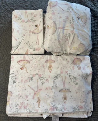 Pottery Barn KIDS Ballerina Floral Organic Twin Sheet Set Pillowcase Fitted Flat - Image 1 of 4