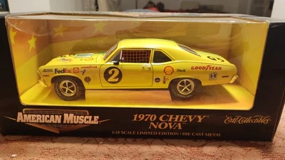 CHEVY NOVA 1970 1/18 AMERICAN MUSCLE ERTL YELLOW IMBALLO ORIGINALE DIE CAST - Immagine 1 di 4