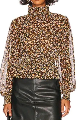 Mink Pink Mira Shirred multi color Floral smocked neck & waist size Large NWT - Image 1 of 4