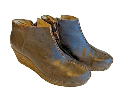 Olukai Mujer Humu Botines Botines Cuero Marrón Oscuro Cuña Cremallera Talla 10 Foto 1 de 4