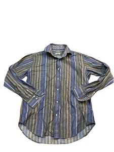 TD Thomas Dean gestreiftes Herrenhemd mittelblau grün und grau - Bild 1 von 3