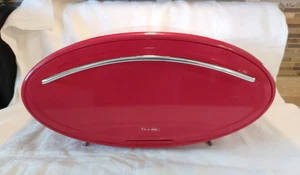 Vtg Retro MCM Red 'Typhoon' Oval Metal Bread Box 18" x 9" X 8" Magnet Close VGC - Bild 1 von 18