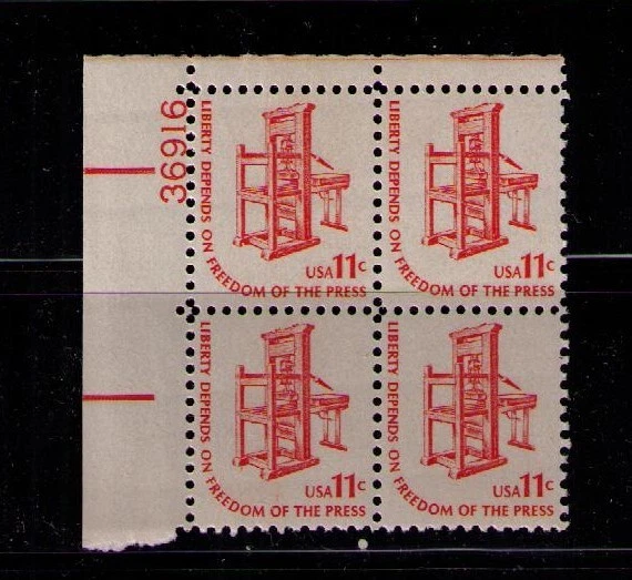 US USA Sc# 1593 MNH FVF PL# BLOCK Colonial Printing Press Freedom of the Press - Image 1 of 1