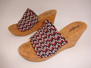 Mujer 10M 10 Lucky Brand Blanco Azul Rojo Sin Corcho Zapatos de Plataforma - Imagen 1 de 9
