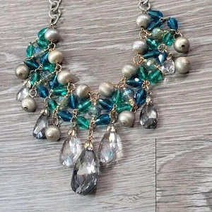 Iridescent Blue Collar Necklace with Faceted Crystal Necklace - Picture 1 of 5