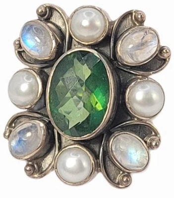 Nicky Butler RAJ NB Limited Edition Green Multistone Sterling Silver Ring 9 - Image 1 of 3