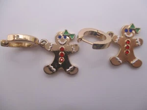 Betsey Johnson gingerbread girl Christmas huggie drop dangle earrings E17 - Picture 1 of 6