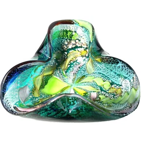 Barbino Murano Scramble Cased Art Glass Trifold Bowl Silver Fleck - Picture 1 of 5