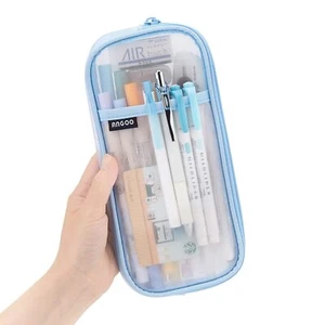 Grid Mesh Pen Pencil Case with Zipper Clear Makeup Color Pouch Cosmetics Bag ... - Picture 1 of 7