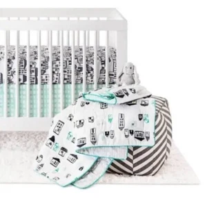 Oh Joy 4 Pc Crib Bedding Set CITY Multi MINT NAVY WHITE BABY NURSERY (New) - Picture 1 of 2
