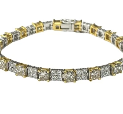 Brazalete redondo de diamantes de tenis champán talla brillante y princesa de oro de 14 k Foto 1 de 4