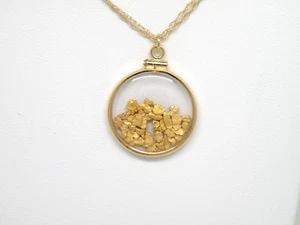 Pepitas de oro natural genuino en colgante de borde de moneda de oro amarillo de 14 K, nuevas - Imagen 1 de 8