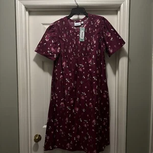 VTG NATIONAL Floral Rosa House Dress Night Gown Mumu Cotton Pockets M GRANDMA - Picture 1 of 7