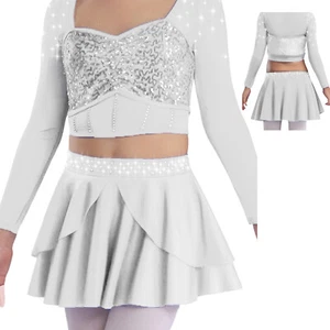 Kids Girls Skort Fitness Skirts Cheerleading Skirt Jazz Underskirt Disco Show - Picture 1 of 58