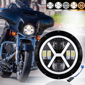 7" inch LED Headlight H4&X Shape Halo Ring For Harley Davidson Touring Road King - Picture 1 of 19