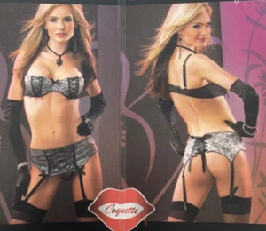 COQUETTE Wäsche-Set 3-teilig BH, Strapsegürtel & String schwarz Silber Gr. M neu - Bild 1 von 15