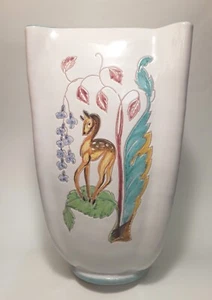 *Made in Italy* Pottery Vase* Flora & Fauna Hand-painted on 4 Sides- 11.5"h - Picture 1 of 9
