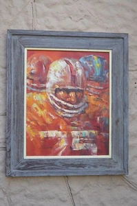 Vintage Abstraktes MCM Modernist Ölgemälde 3 Fußballspieler nach Leroy Neiman - Bild 1 von 8