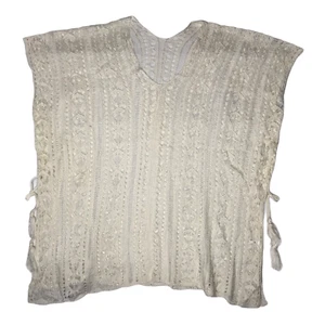 Women's Basic V-Neck Loose Fit Crochet Sleeveless Top White Drawstrings Size S - Picture 1 of 9
