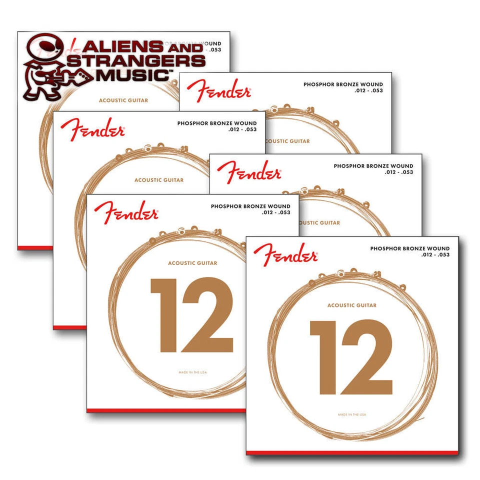 6 sets! Fender 60L Light Phosphor Bronze Acoustic Guitar Strings – 12-53 - Image 1 of 2